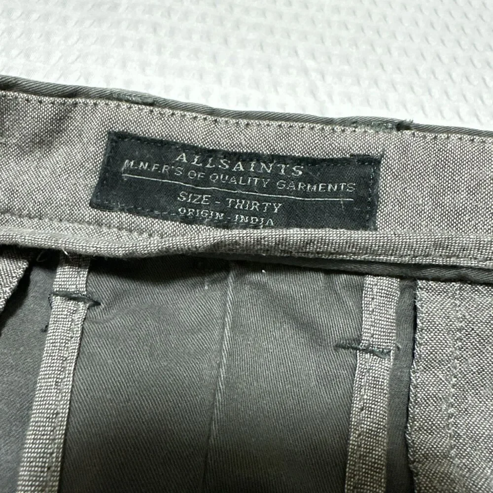 Mens All Saints Pipe Chino Trousers Size 30 Gray